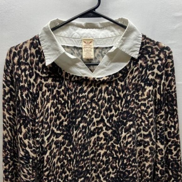 Faded Glory Collared Blouse Women's Large Animal Leopard Print Layered Casual - Picture 2 of 10